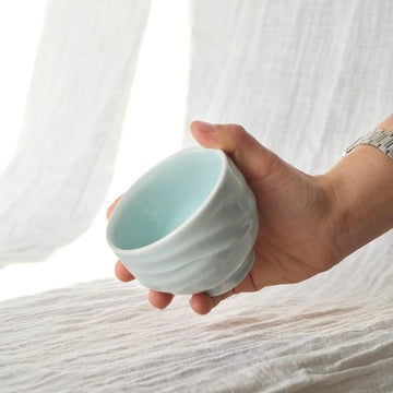 Slip textured Cup 014 "Celadon Blue" - 175ml