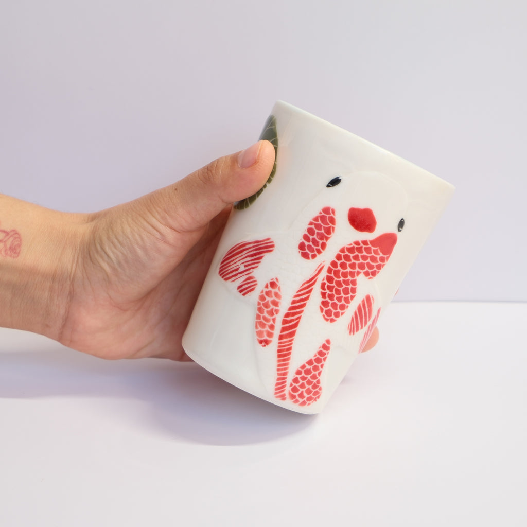 Porcelain Tumbler 014 - Red Koi & Pond Lilies 375ml