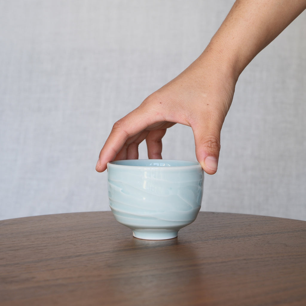 Slip textured Cup 011 "Celadon Blue" - 175ml