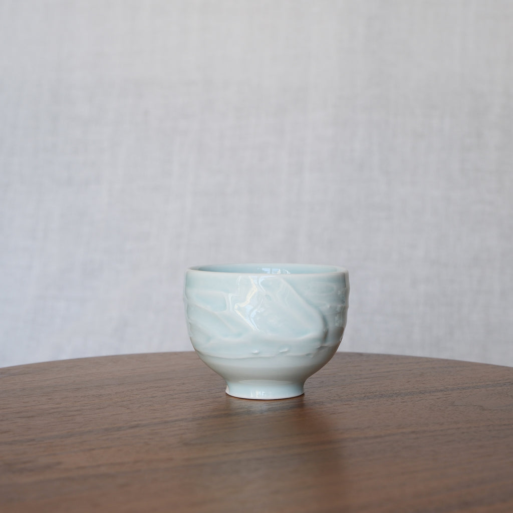 Slip textured Cup 014 "Celadon Blue" - 175ml