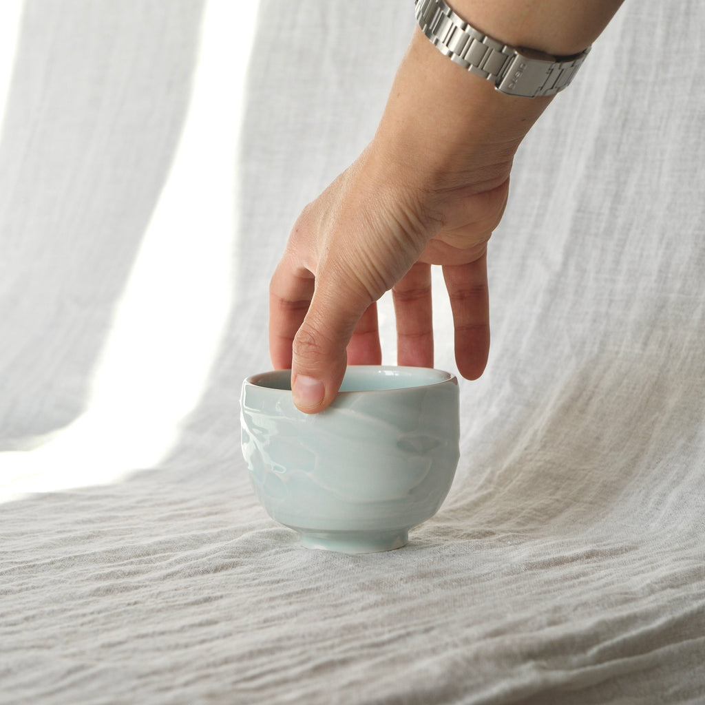 Slip textured Cup 004 "Celadon Blue" - 225ml