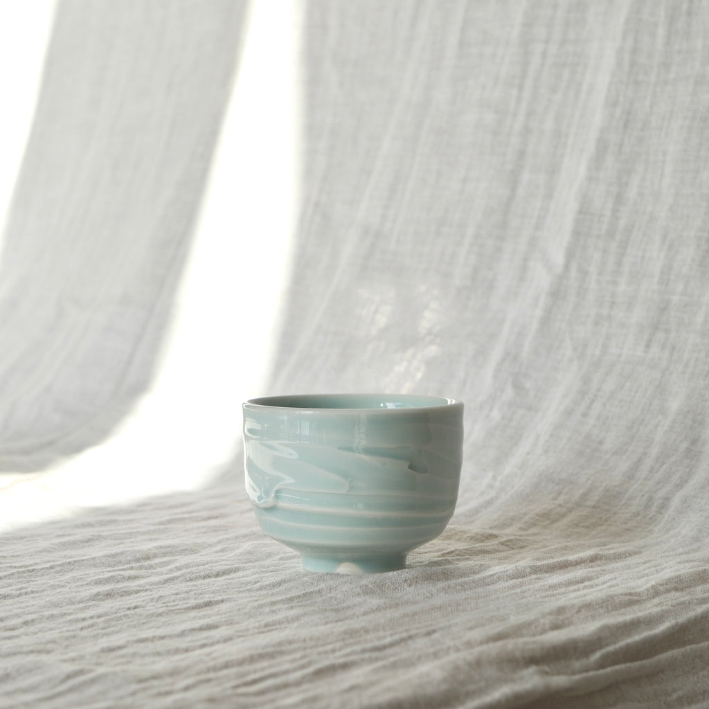 Slip textured Cup 011 "Celadon Blue" - 175ml