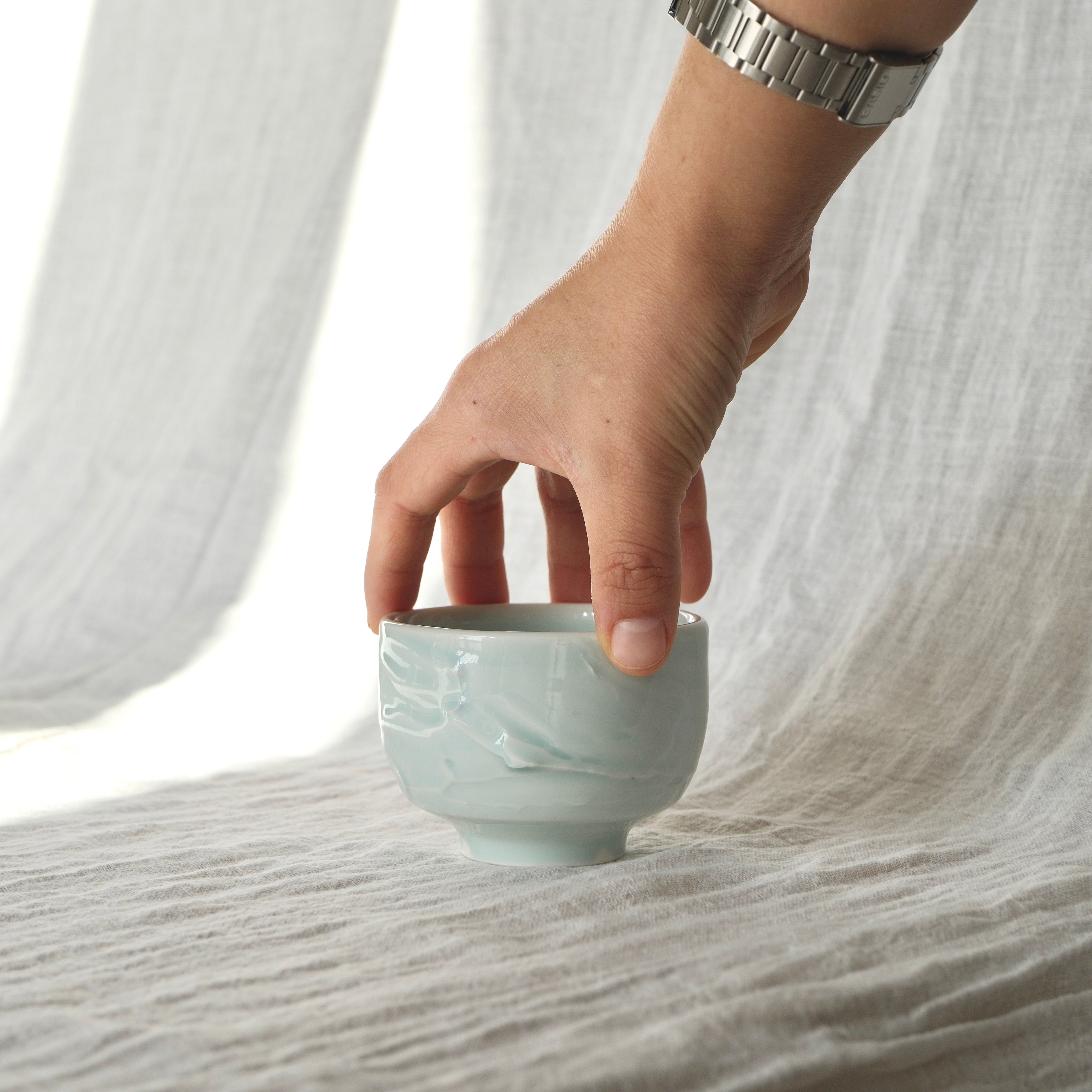 Slip textured Cup 012 "Celadon Blue" - 180ml