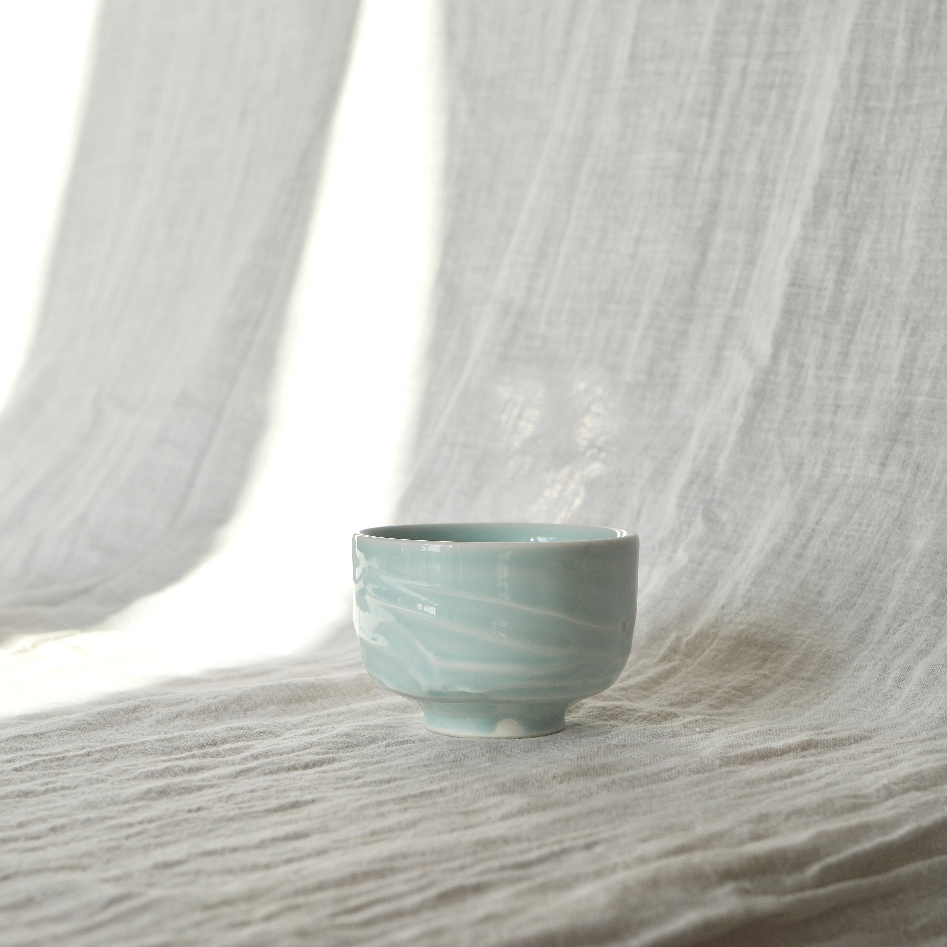 Slip textured Cup 013 "Celadon Blue" - 180ml