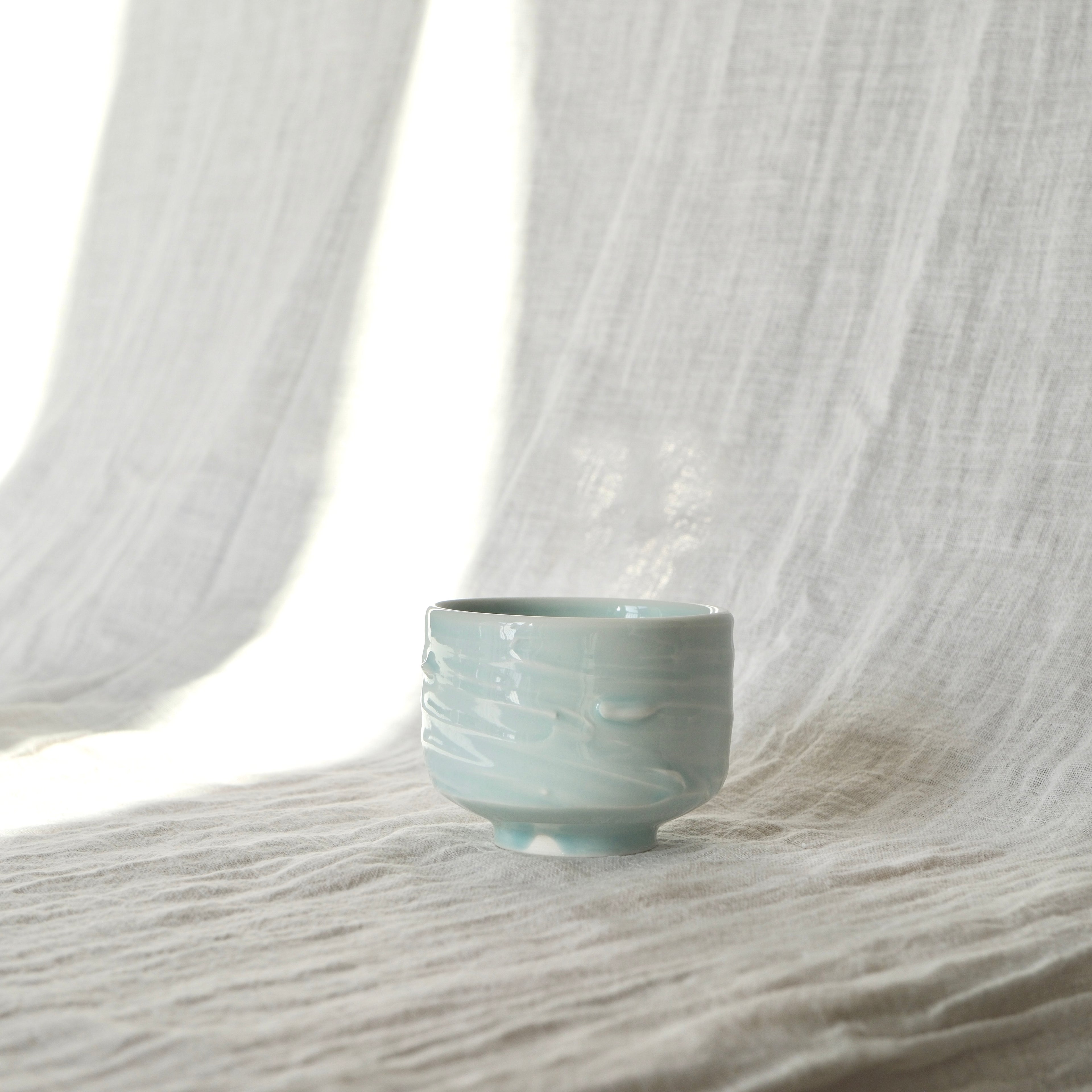 Slip textured Cup 015 "Celadon Blue" - 180ml