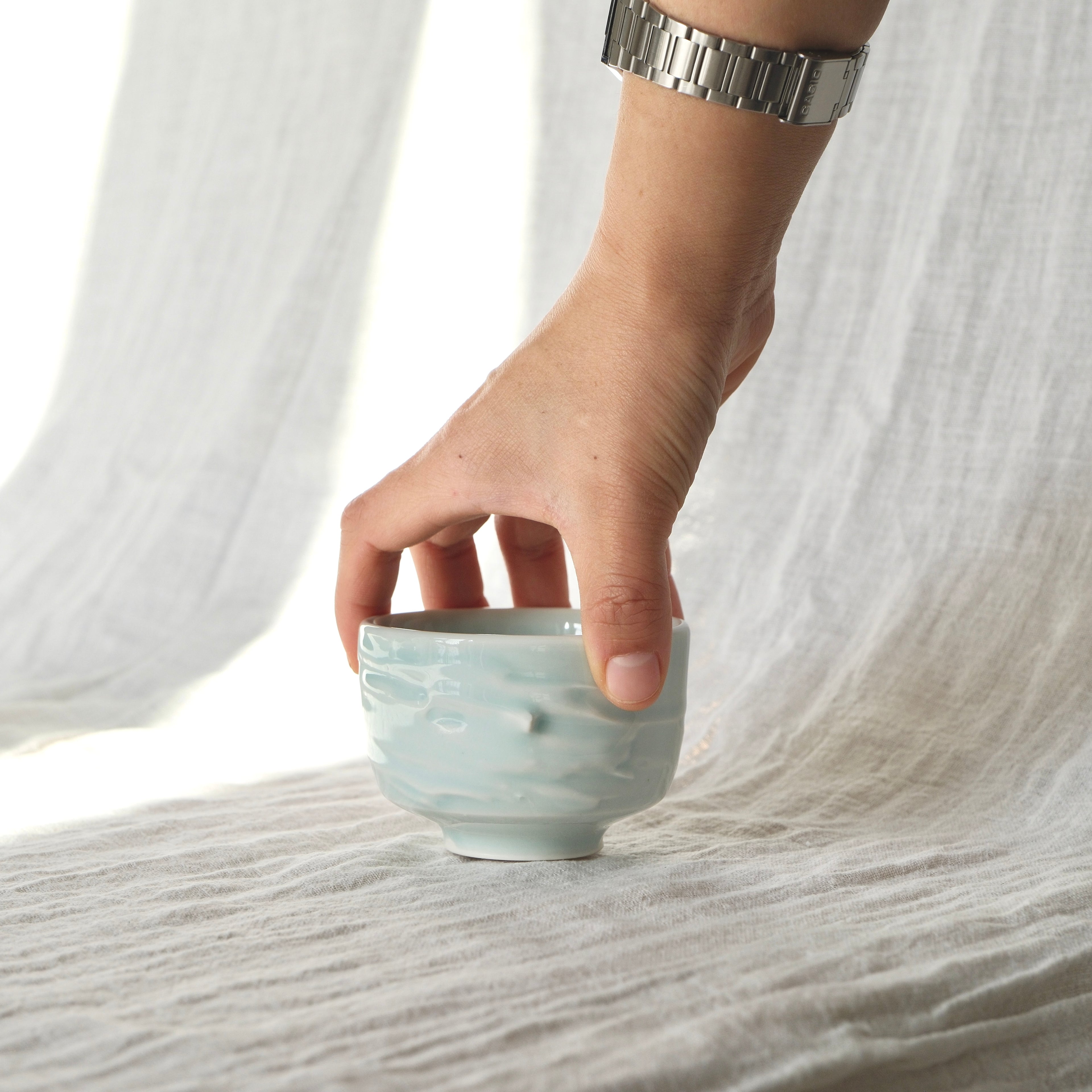 Slip textured Cup 016 "Celadon Blue" - 170ml