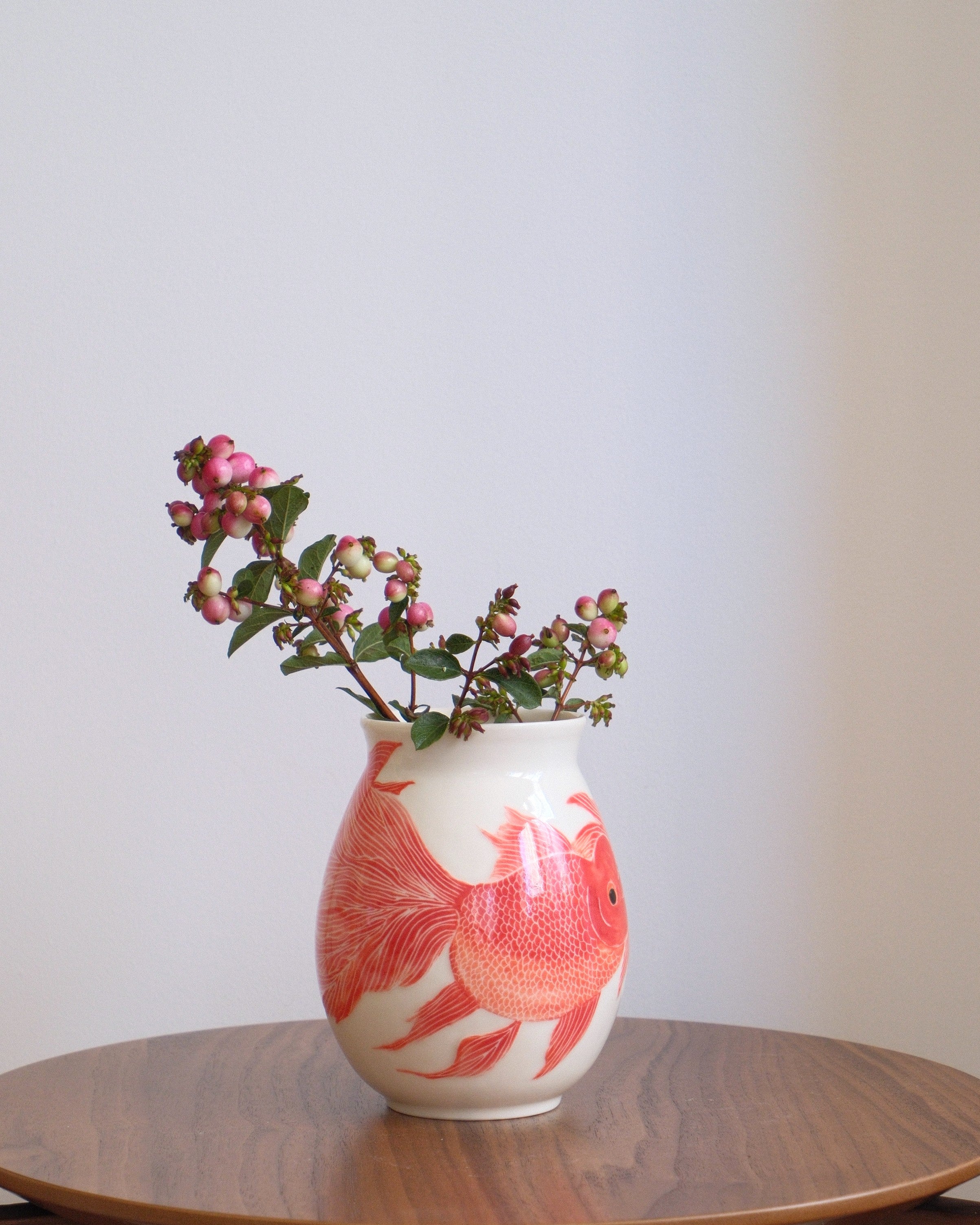 Porcelain Vessel 001 - Three Goldfish Adrift - Round/Medium