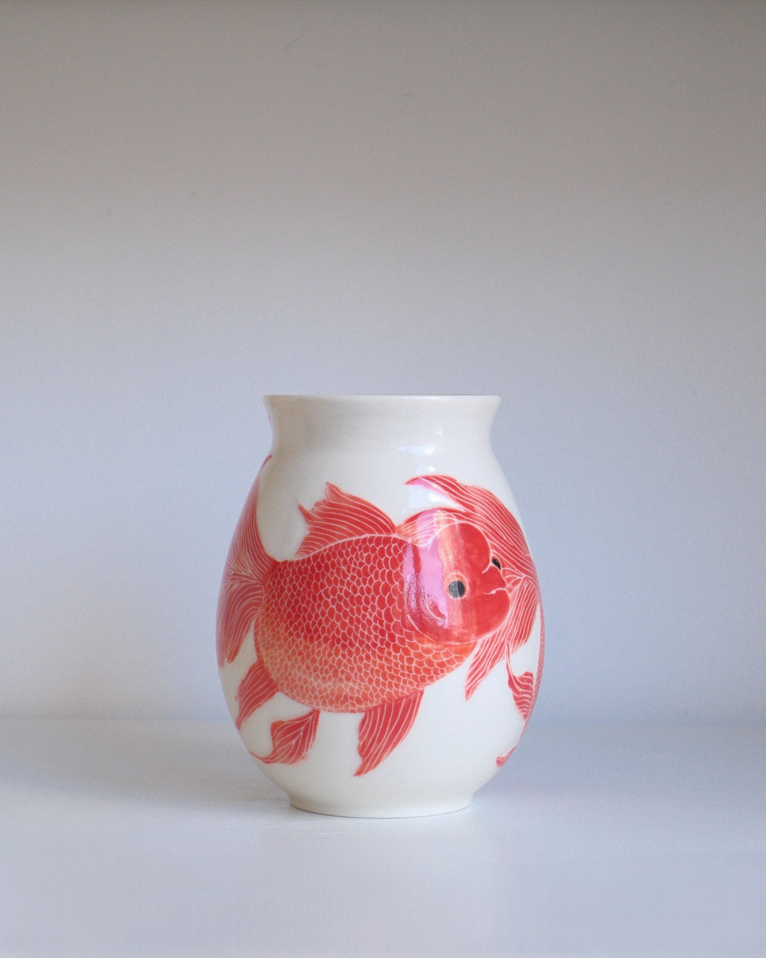 Porcelain Vessel 001 - Three Goldfish Adrift - Round/Medium