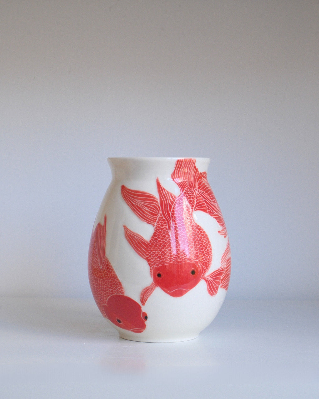 Porcelain Vessel 001 - Three Goldfish Adrift - Round/Medium