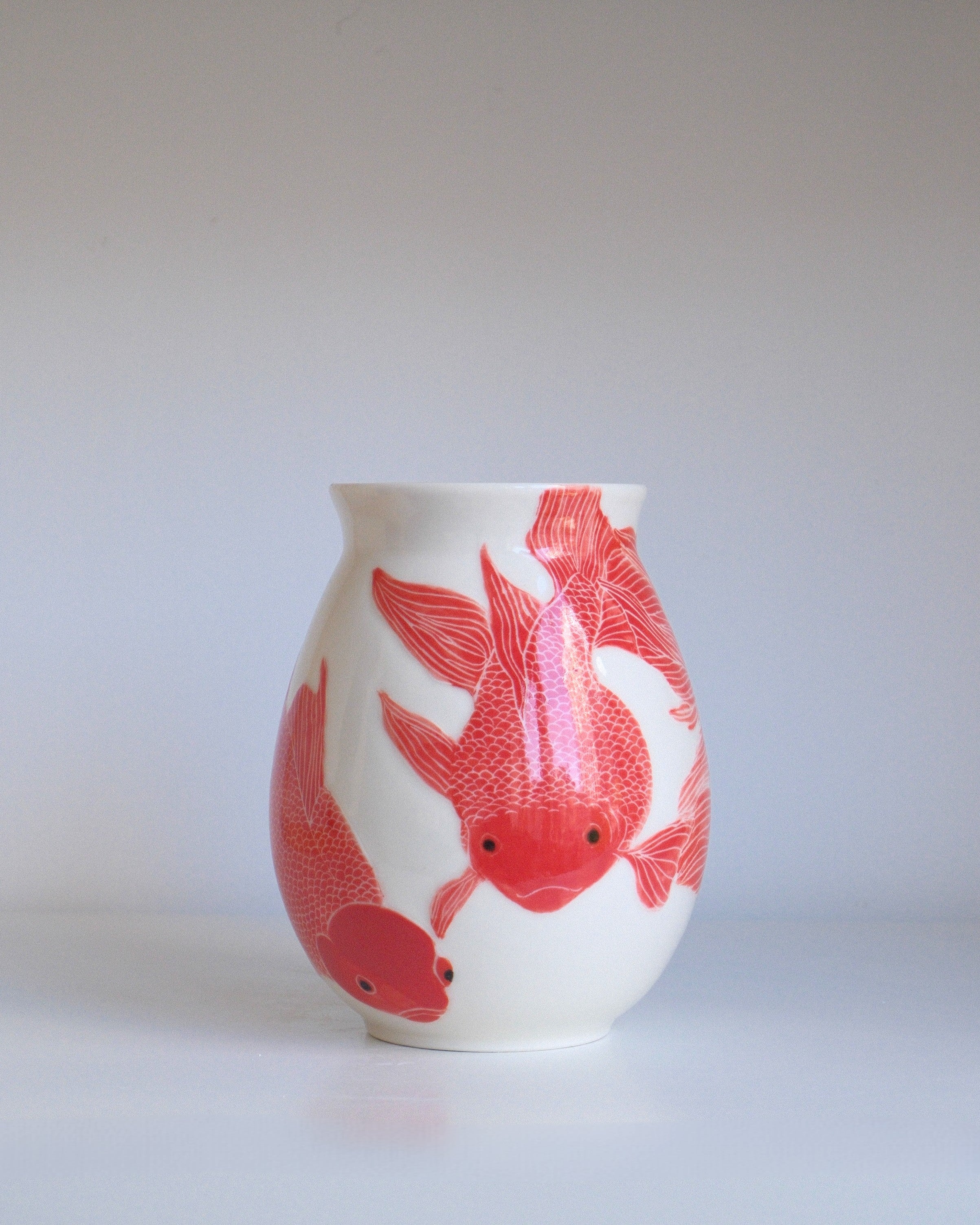 Porcelain Vessel 001 - Three Goldfish Adrift - Round/Medium