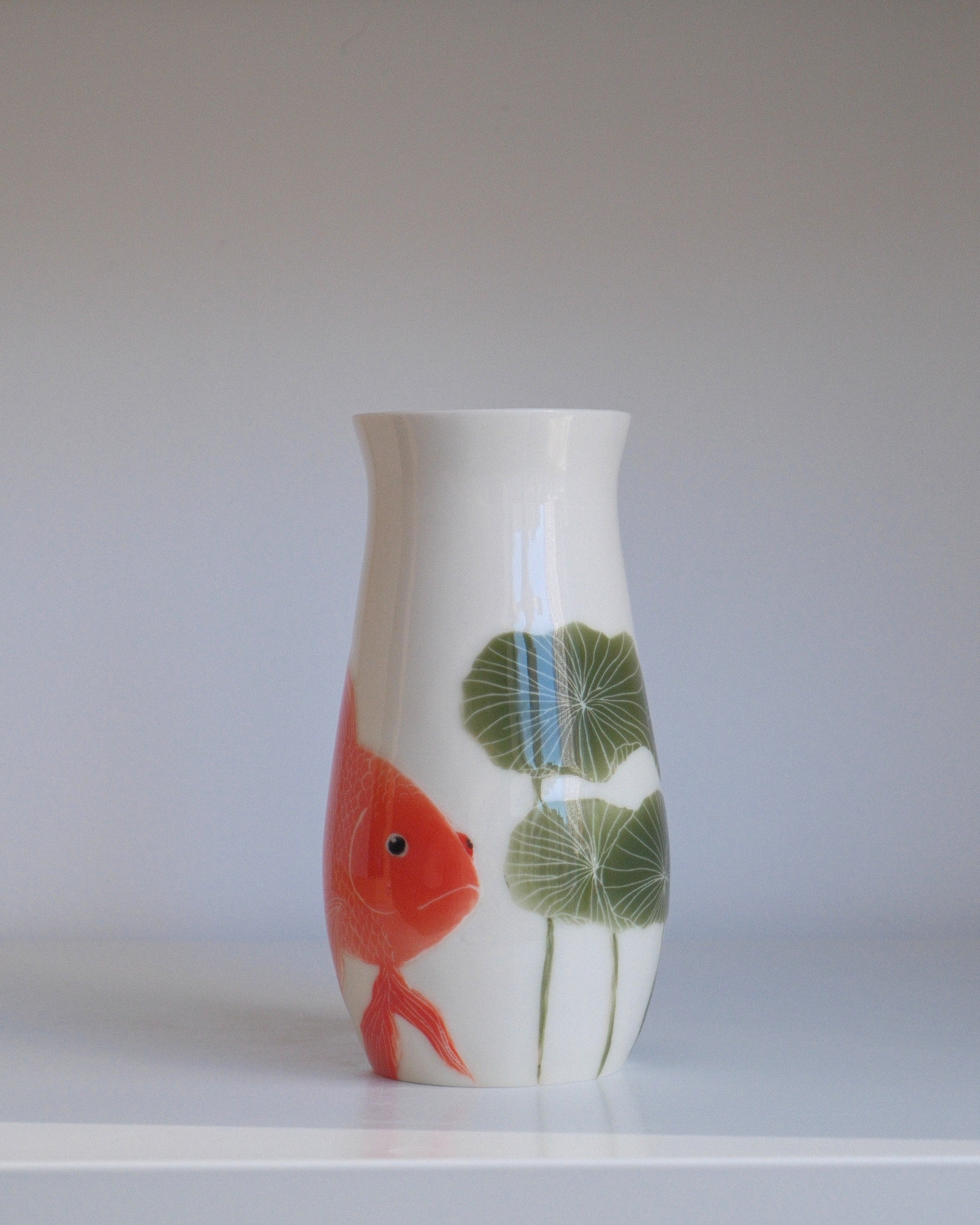 Porcelain Vessel 002 - A Goldfish & Pond Lilies - Tall/Small