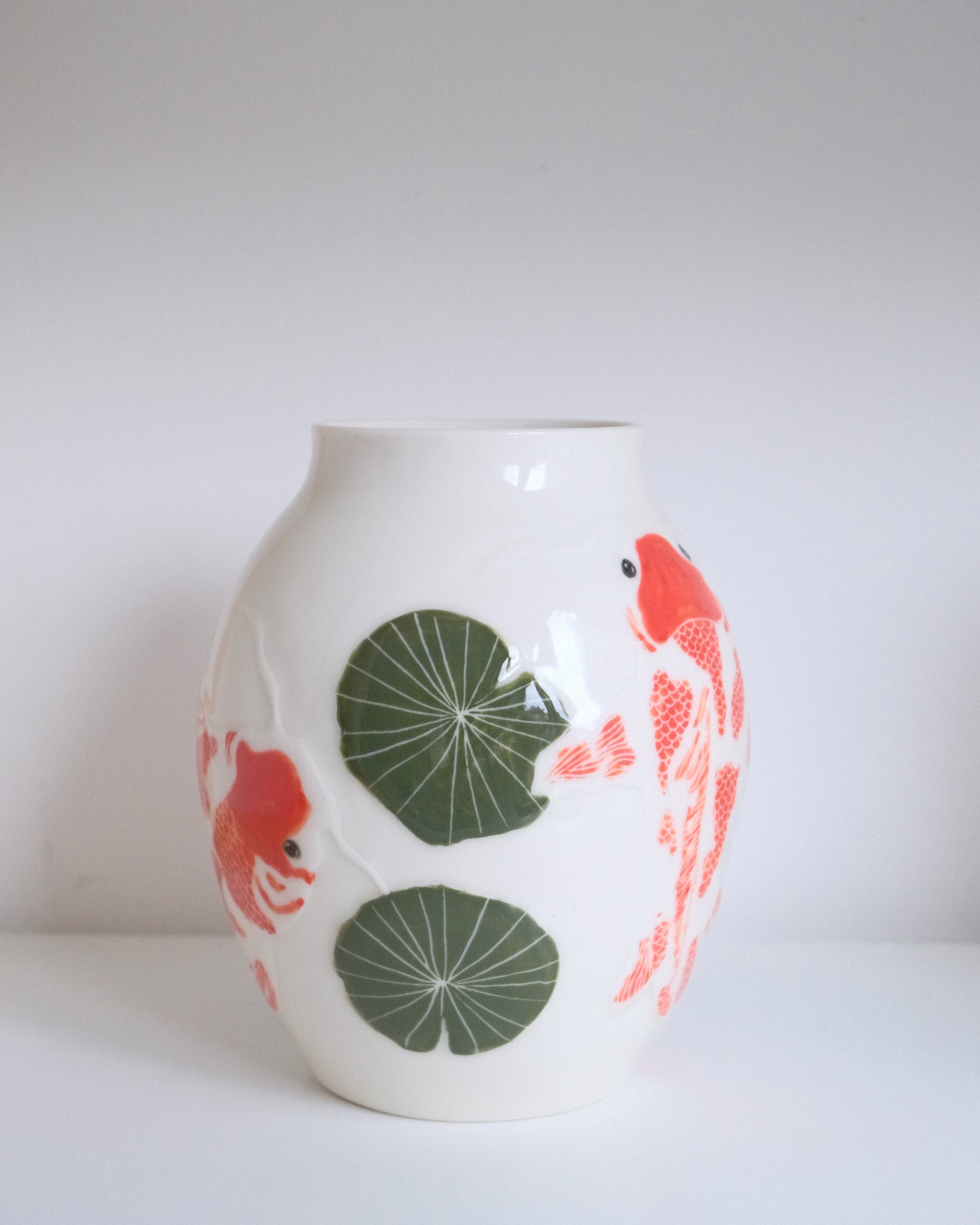Porcelain Vessel 003 - Drifting Koi - Urn/Medium