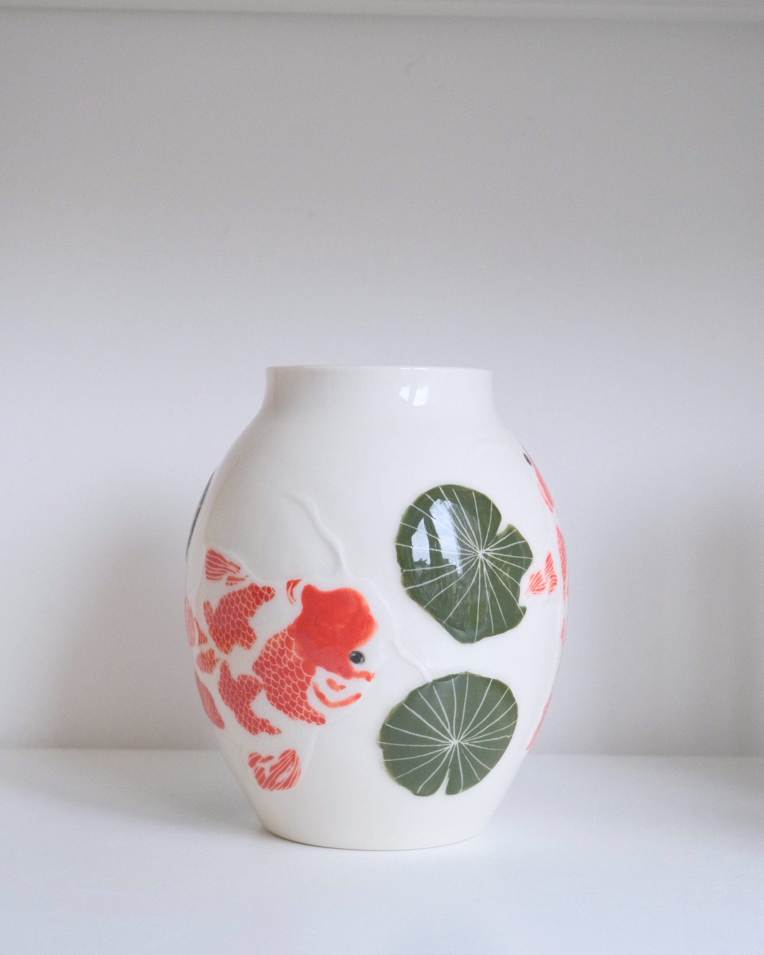 Porcelain Vessel 003 - Drifting Koi - Urn/Medium
