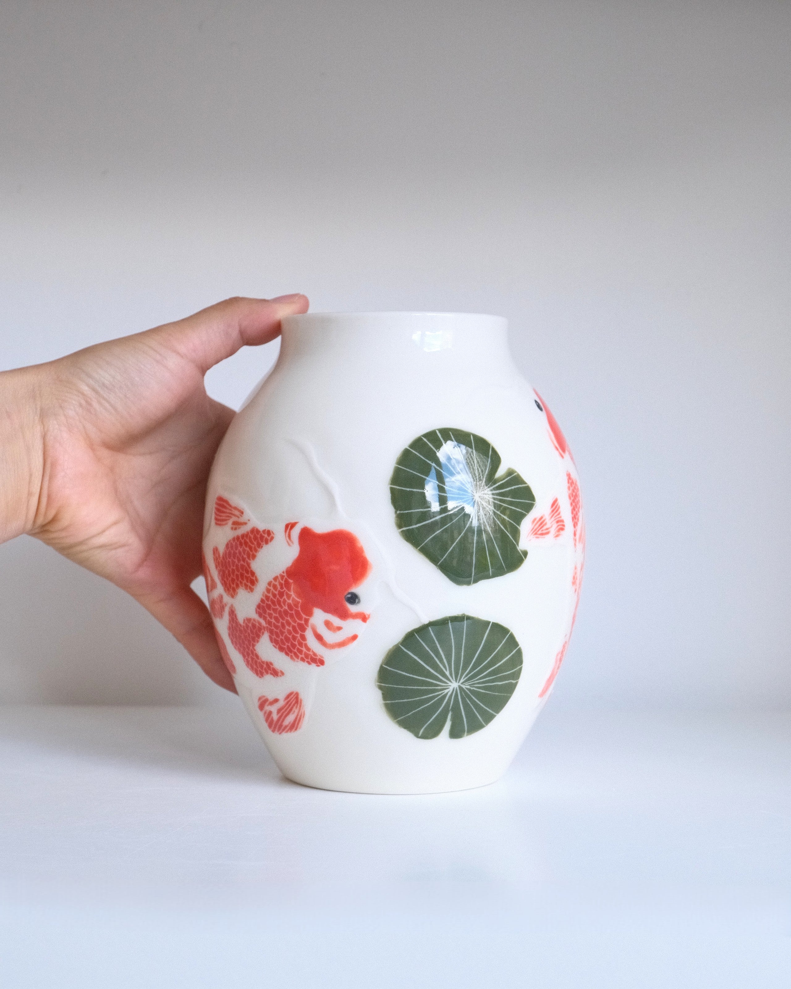 Porcelain Vessel 003 - Drifting Koi - Urn/Medium