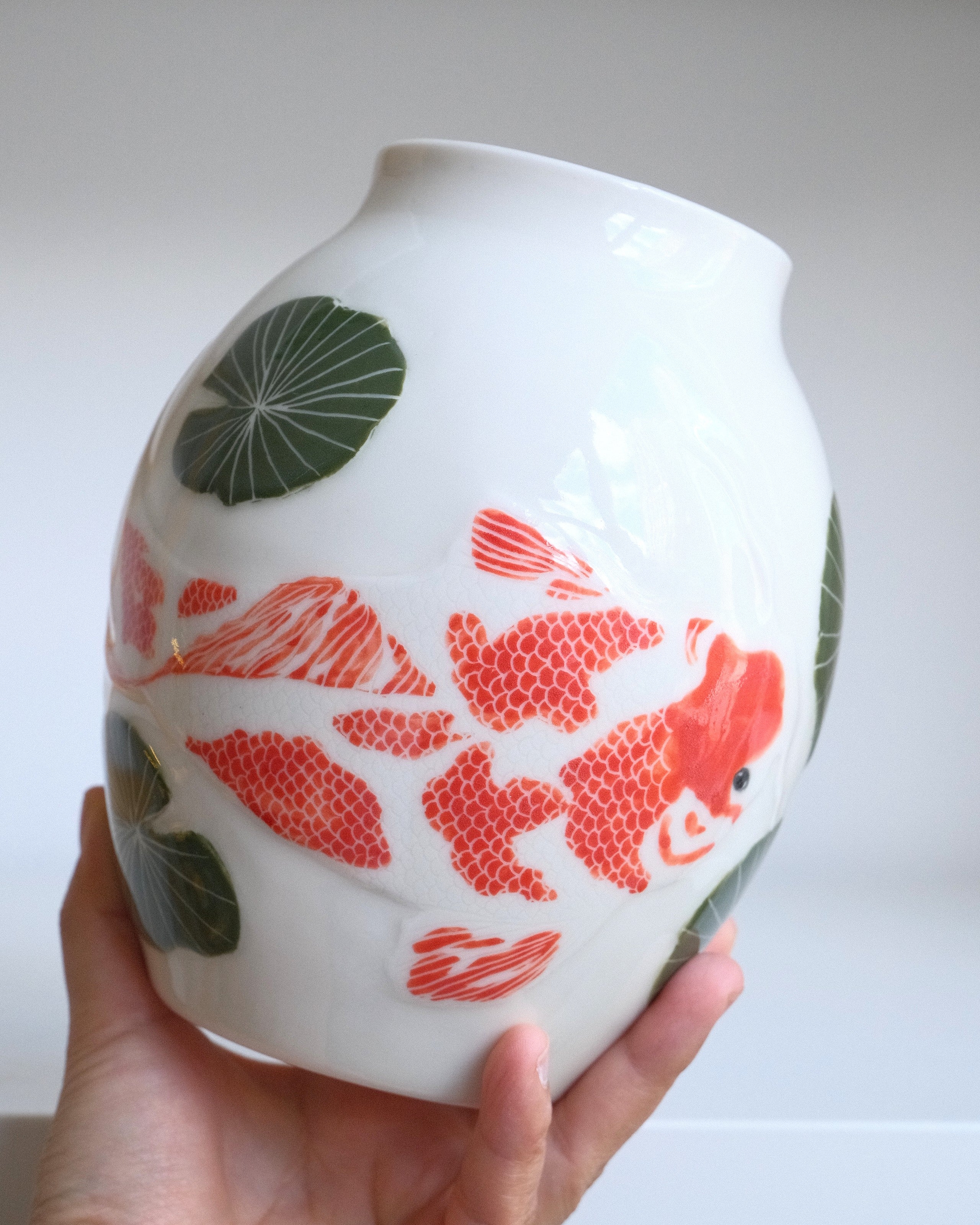 Porcelain Vessel 003 - Drifting Koi - Urn/Medium