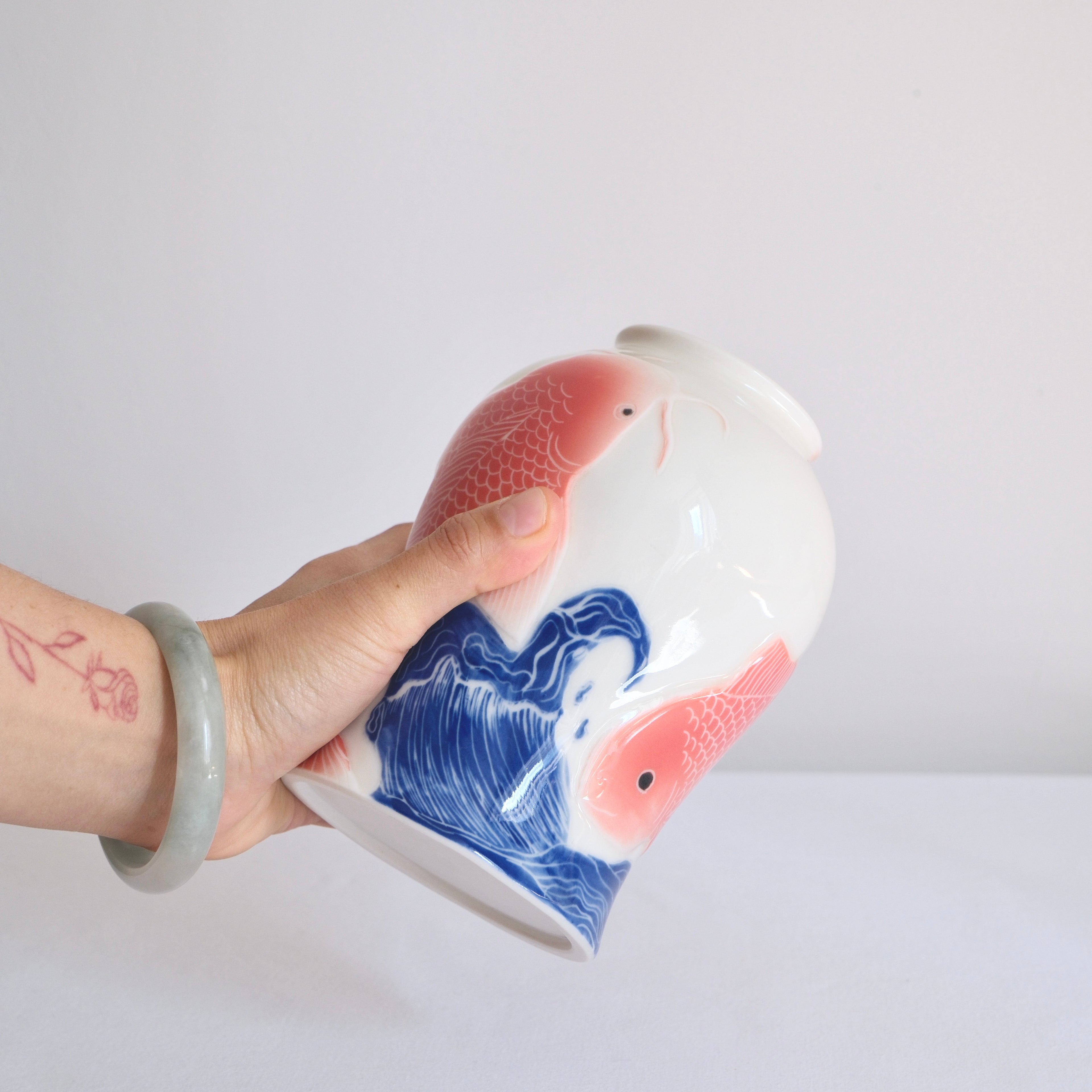 Adrift Porcelain Vessel 008 - Koi & waves