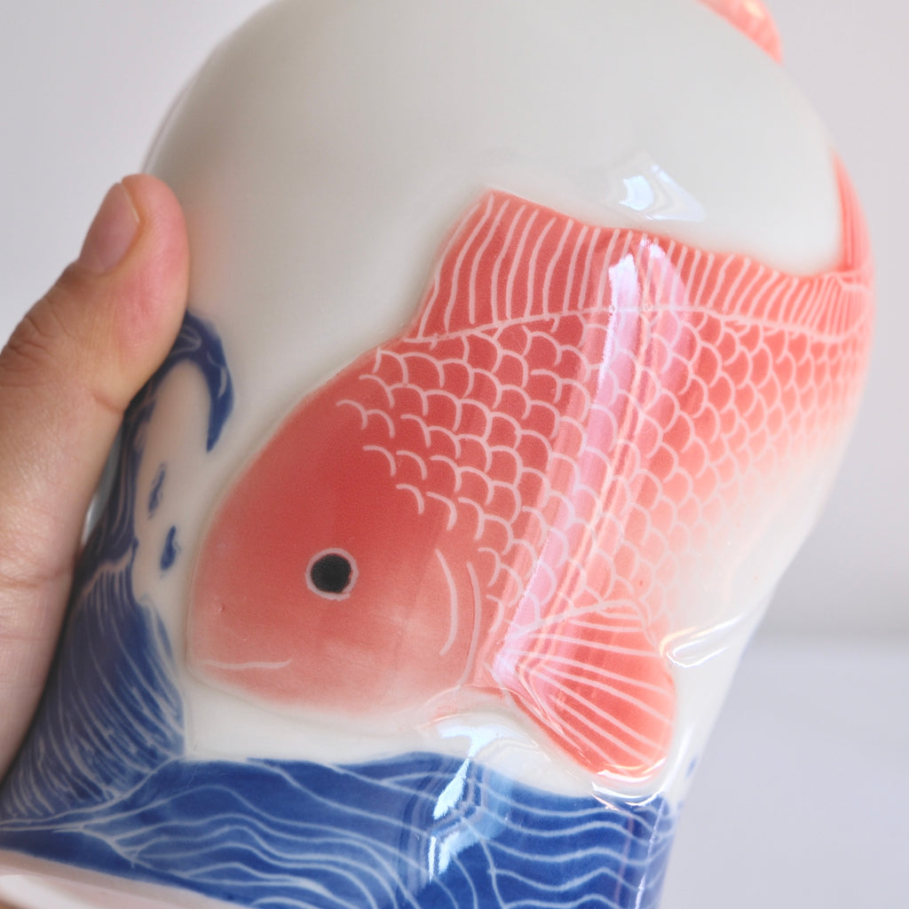 Adrift Porcelain Vessel 008 - Koi & waves