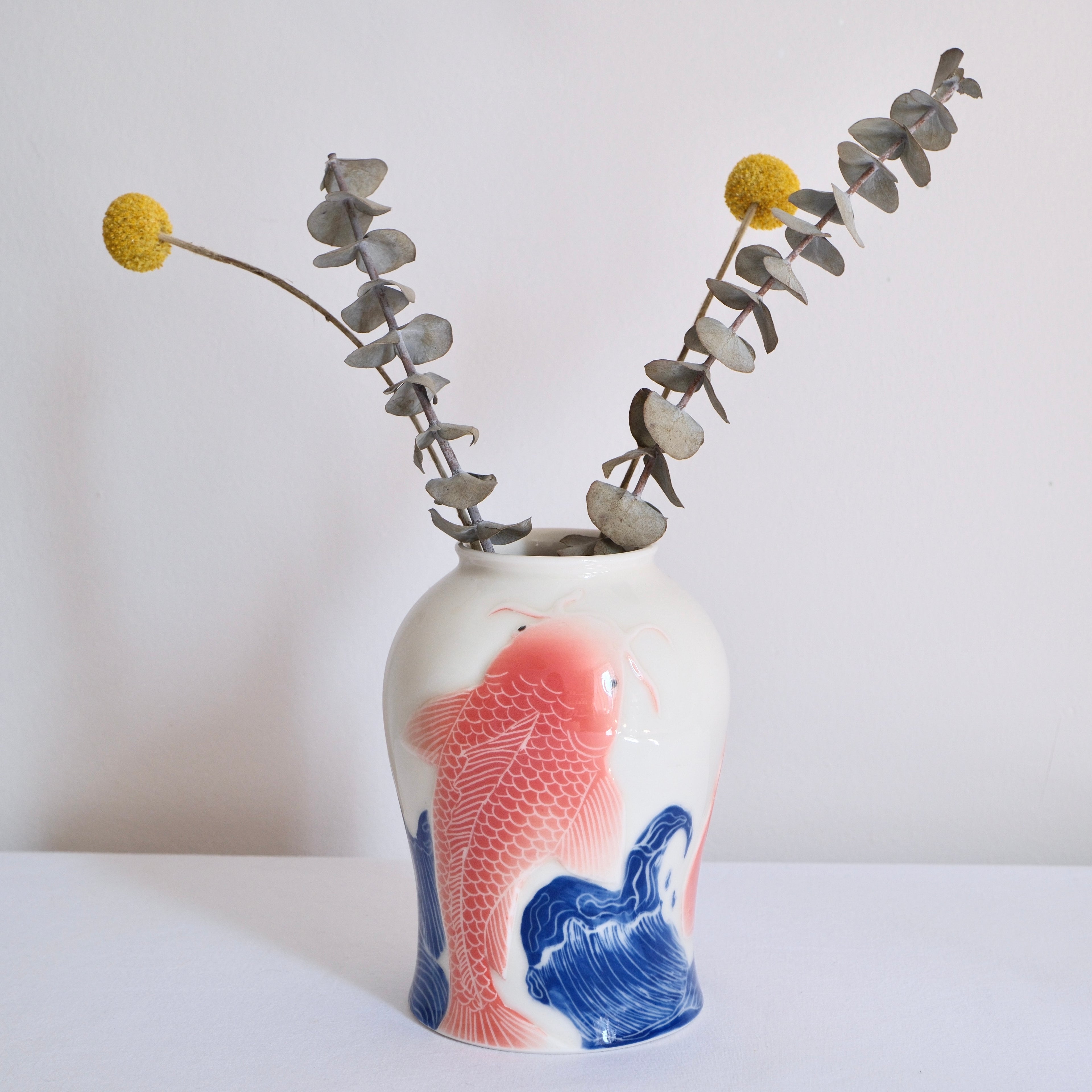 Adrift Porcelain Vessel 008 - Koi & waves