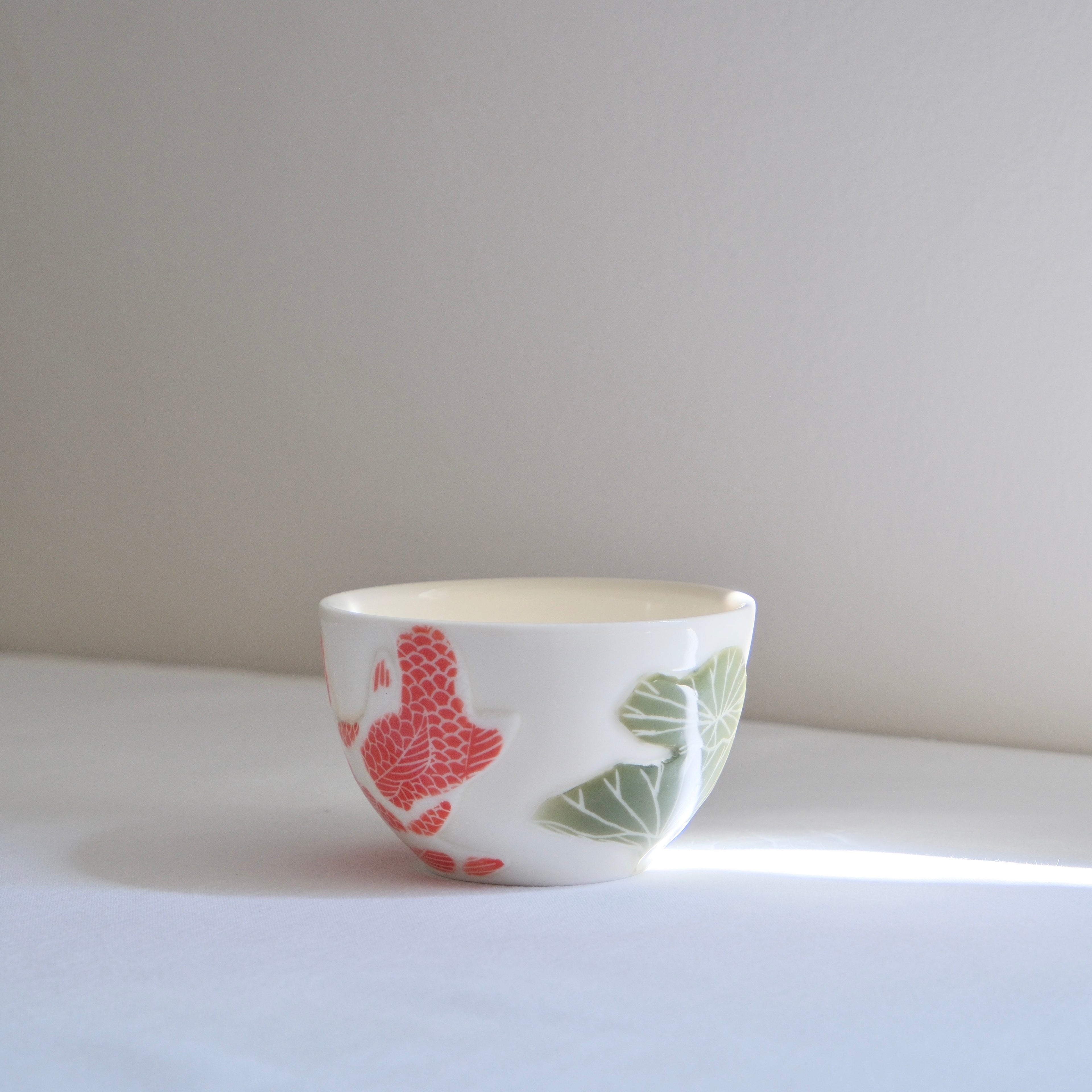 Adrift Porcelain Cup 006 - A Koi & Lotus Leaves 190ml