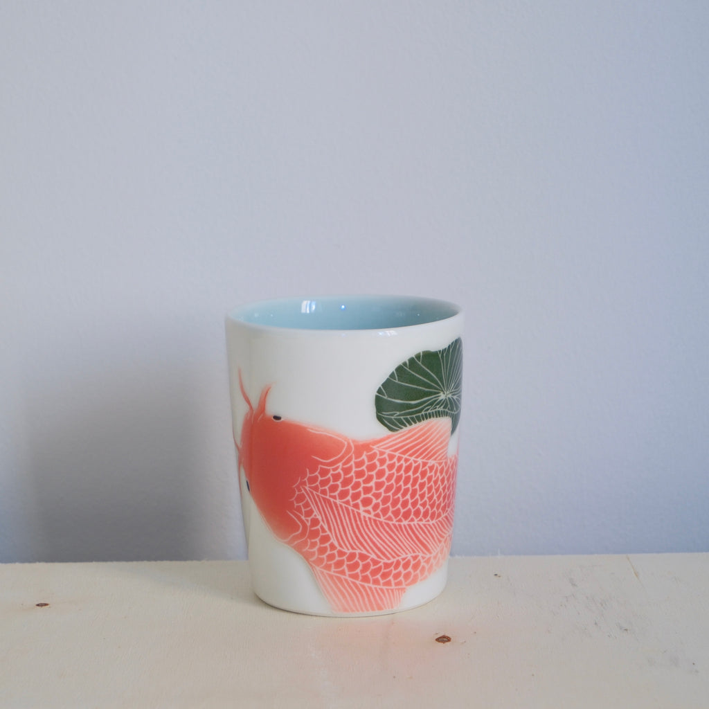 [SECONDS] Adrift Porcelain Tumbler 026 - Koi & Lotus Leaves 420ml