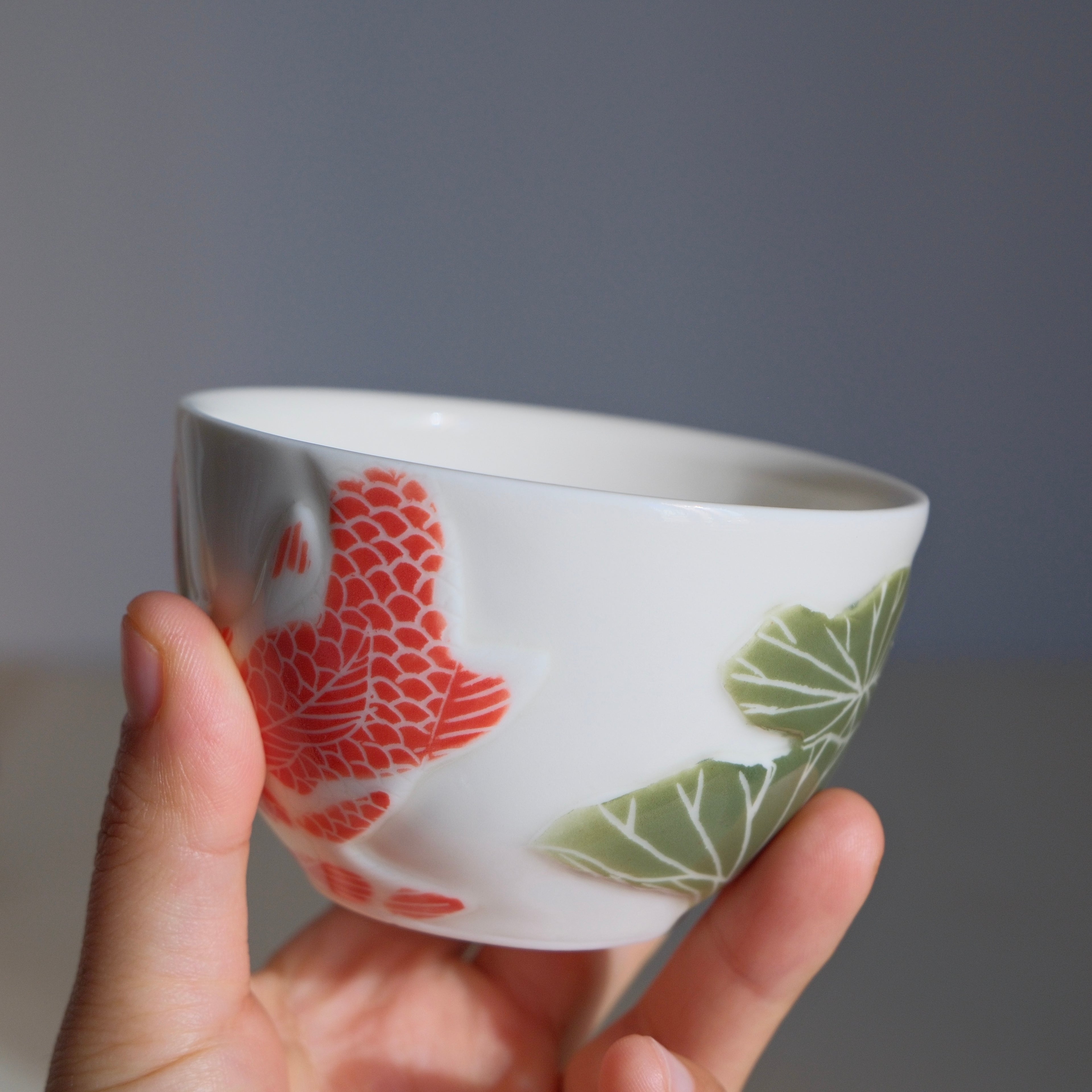 Adrift Porcelain Cup 006 - A Koi & Lotus Leaves 190ml
