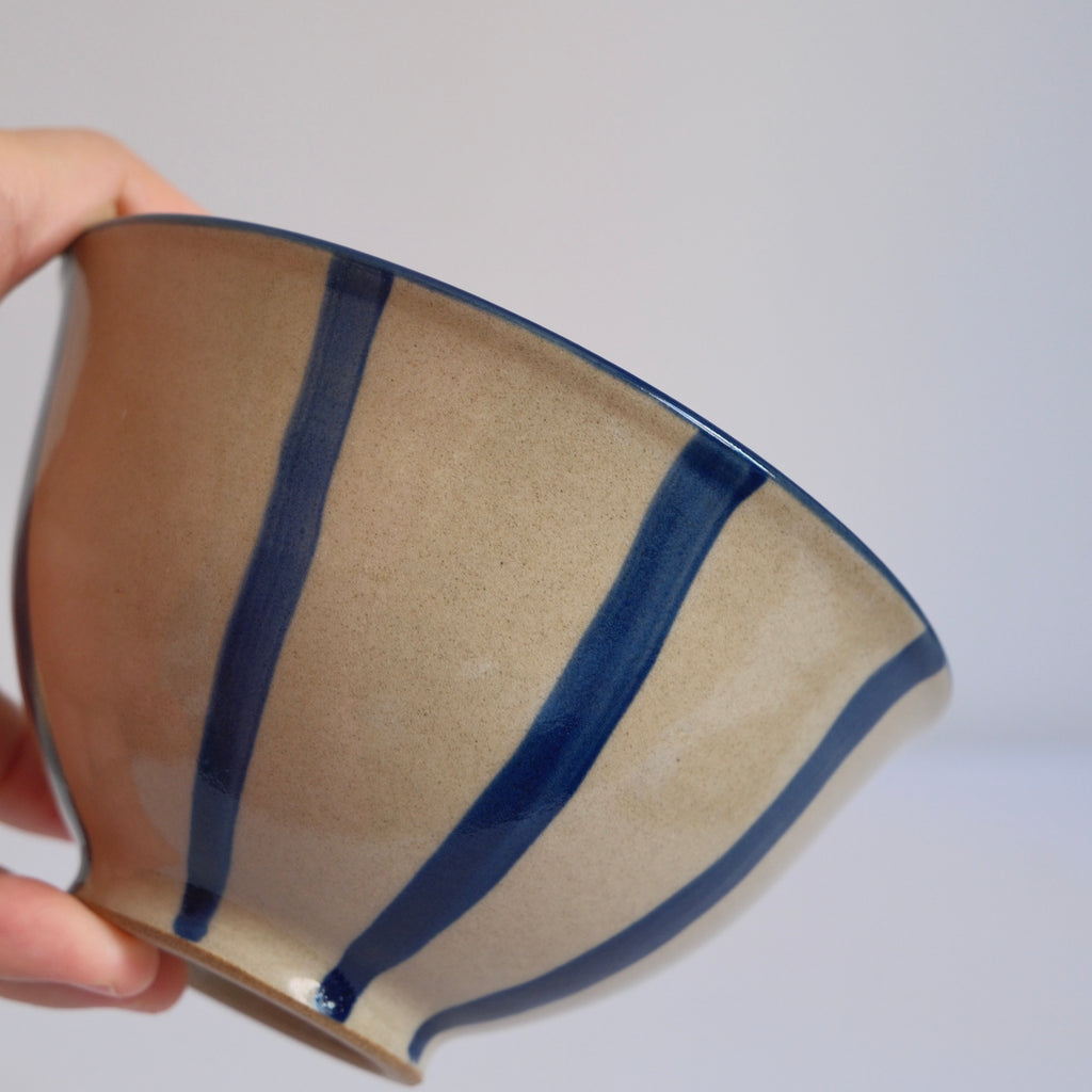 Blue stripes stoneware bowl