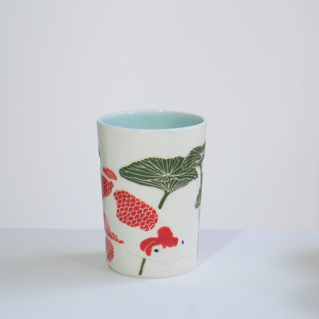 Porcelain Tumbler 006 - Red Koi & Pond Lilies 350ml