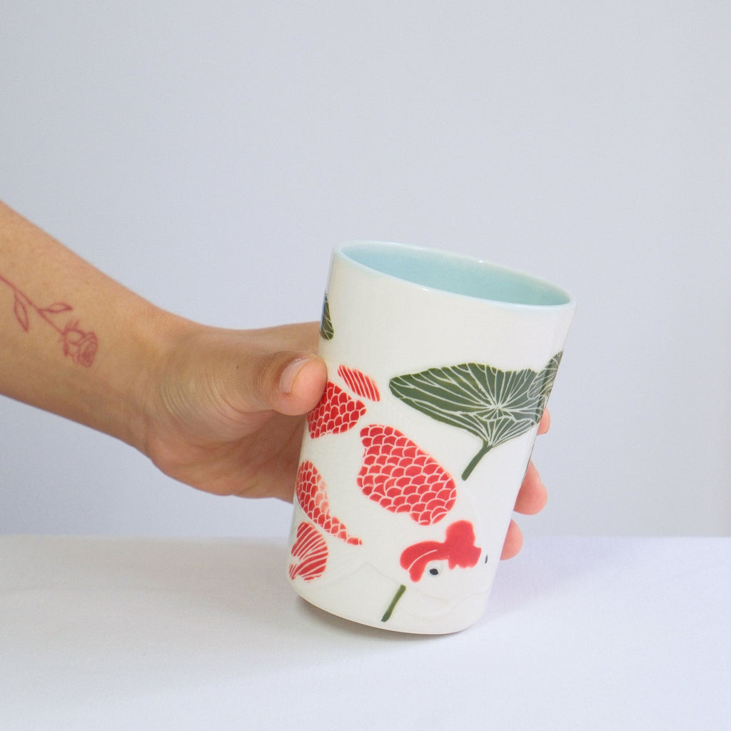 Porcelain Tumbler 006 - Red Koi & Pond Lilies 350ml