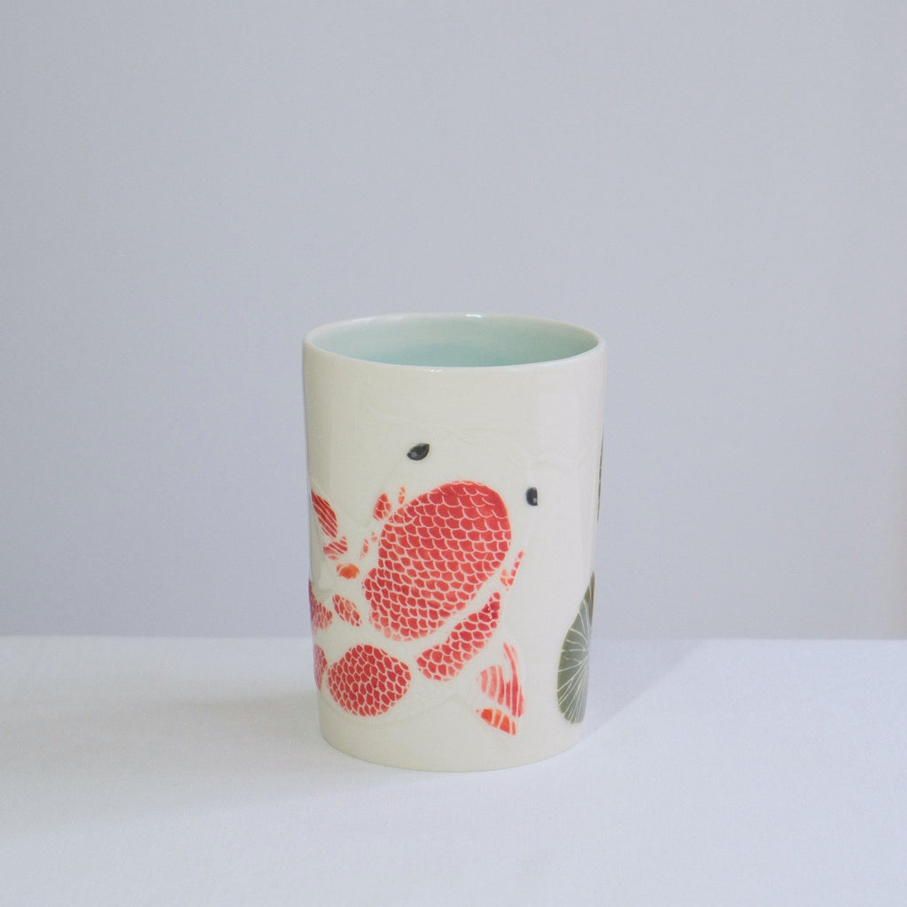 Porcelain Tumbler 005 - Red Koi & Pond Lilies 340ml