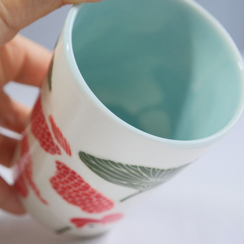 Porcelain Tumbler 006 - Red Koi & Pond Lilies 350ml
