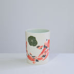 Porcelain Tumbler 007 - A Lone Koi - Red & Black & Pond Lilies 320ml