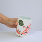 Porcelain Tumbler 007 - A Lone Koi - Red & Black & Pond Lilies 320ml