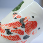 Porcelain Tumbler 007 - A Lone Koi - Red & Black & Pond Lilies 320ml